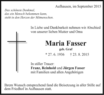 Traueranzeige von Maria Fasser von Schwäbische Post