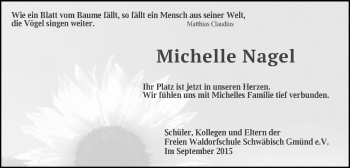Traueranzeige von Michelle Nagel von Gmünder Tagespost