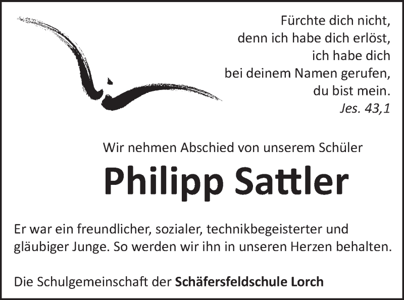  Traueranzeige für Philipp Sattler vom 30.09.2015 aus Gmünder Tagespost