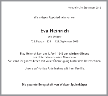 Traueranzeige von Eva Heinrich von Schwäbische Post