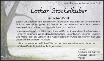 Traueranzeige von Lothar Stöckelhuber von Gmünder Tagespost