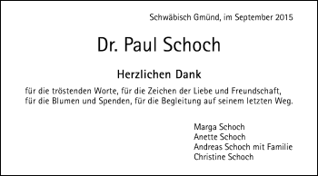 Traueranzeige von Paul Schoch  von Gmünder Tagespost