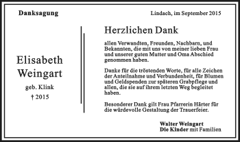 Traueranzeige von Elisabeth Weingart von Gmünder Tagespost