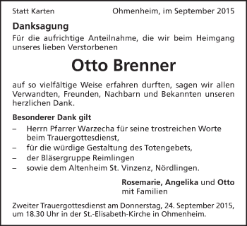 Traueranzeige von Otto Brenner von Schwäbische Post