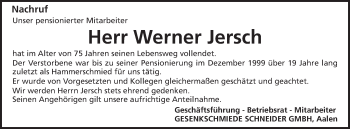 Traueranzeige von Werner Jersch von Schwäbische Post