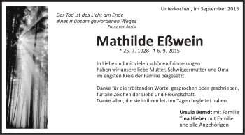 Traueranzeige von Mathilde Eßwein von Schwäbische Post