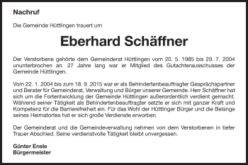 Traueranzeige von Eberhard Schäffner von Schwäbische Post