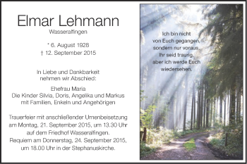 Traueranzeige von Elmar Lehmann von Schwäbische Post