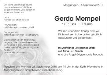Traueranzeige von Gerda Mempel von Gmünder Tagespost
