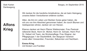 Traueranzeige von Alfons Krieg von Gmünder Tagespost