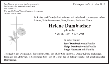 Traueranzeige von Helene Dambacher von Schwäbische Post