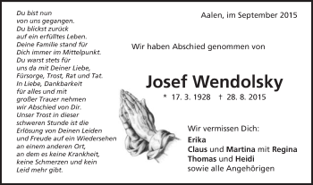 Traueranzeige von Josef Wendolsky von Schwäbische Post