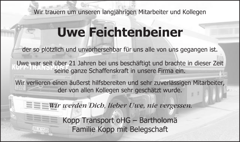  Traueranzeige für Uwe Feichtenbeiner vom 15.09.2015 aus Gmünder Tagespost