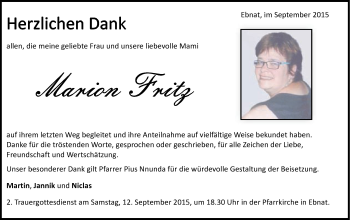 Traueranzeige von Marion Fritz von Schwäbische Post