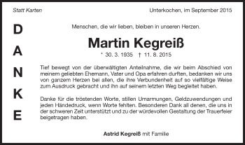 Traueranzeige von Martin Kegreiß von Schwäbische Post