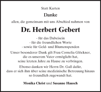 Traueranzeige von Herbert Gebert von Schwäbische Post