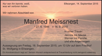 Traueranzeige von Manfred Meissnest von Schwäbische Post