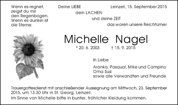 Traueranzeige von Michelle Nagel von Gmünder Tagespost