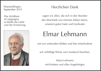 Traueranzeige von Elmar Lehmann von Schwäbische Post