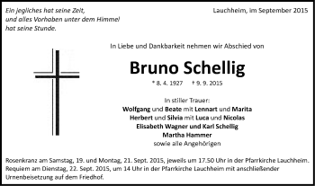 Traueranzeige von Bruno Schellig von Schwäbische Post