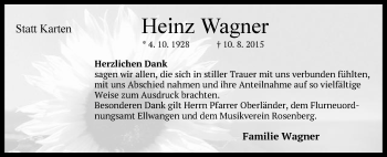 Traueranzeige von Heinz Wagner von Schwäbische Post