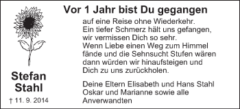 Traueranzeige von Stefan Stahl von Schwäbische Post
