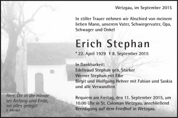 Traueranzeige von Erich Stephan von Gmünder Tagespost