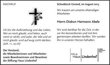 Traueranzeige von Hermann Abele von Gmünder Tagespost