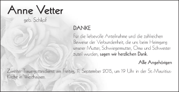 Traueranzeige von Anne Vetter  von Schwäbische Post