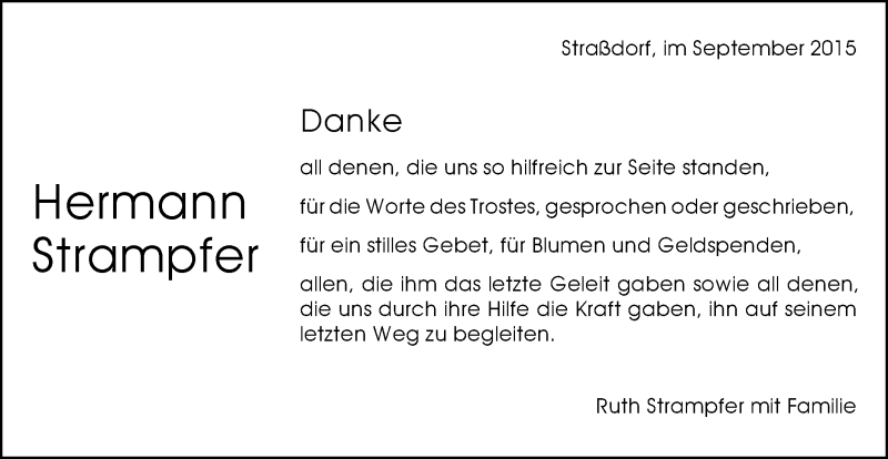  Traueranzeige für Hermann Strampfer vom 19.09.2015 aus Gmünder Tagespost