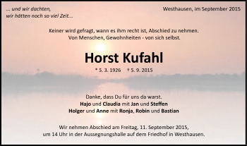 Traueranzeige von Horst Kufahl von Schwäbische Post