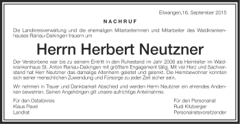 Traueranzeige von Herbert Neutzner von Schwäbische Post