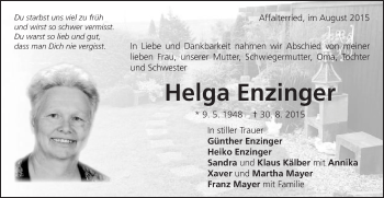 Traueranzeige von Helga Enzinger von Schwäbische Post