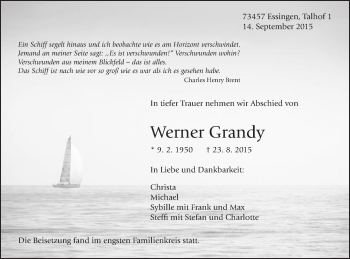 Traueranzeige von Werner Grandy von Schwäbische Post