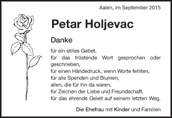 Traueranzeige von Petar Holjevac von Schwäbische Post