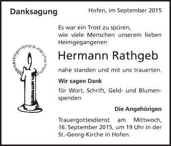 Traueranzeige von Hermann Rathgeb von Schwäbische Post