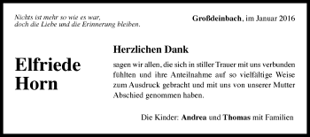 Traueranzeige von Elfriede Horn von Gmünder Tagespost