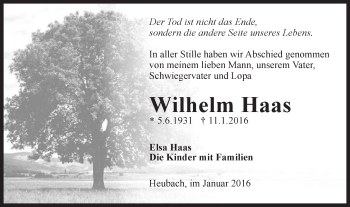 Traueranzeige von Wilhelm Haas von Gmünder Tagespost