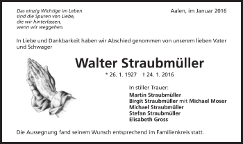 Traueranzeige von Walter Straubmüller von Schwäbische Post