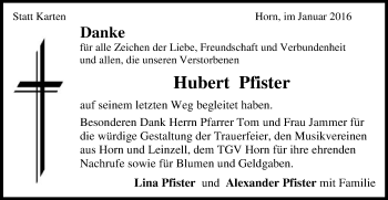 Traueranzeige von Hubert Pfister von Gmünder Tagespost