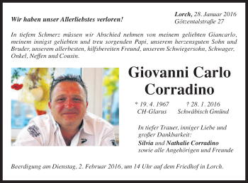 Traueranzeige von Giovanni Carlo Corradino von Gmünder Tagespost