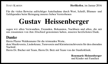 Traueranzeige von Gustav Heissenberger von Gmünder Tagespost