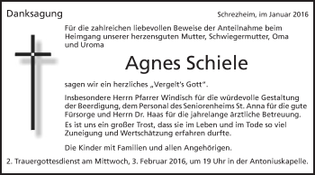 Traueranzeige von Agnes Schiele