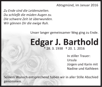 Traueranzeige von Edgar J. Barthold von Schwäbische Post