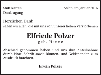 Traueranzeige von Elfriede Polzer von Schwäbische Post
