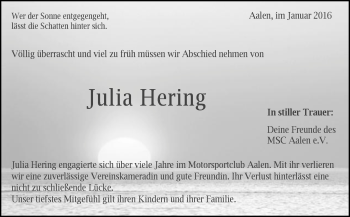 Traueranzeige von Julia Hering von Schwäbische Post