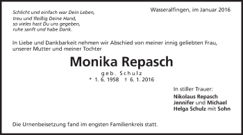 Traueranzeige von Monika Repasch von Schwäbische Post