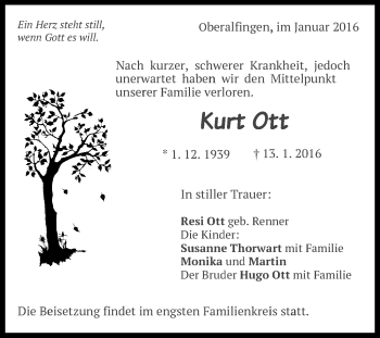 Traueranzeige von Kurt Ott von Schwäbische Post