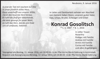 Traueranzeige von Konrad Gosolitsch von Schwäbische Post