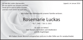 Traueranzeige von Rosemarie Luckas von Schwäbische Post